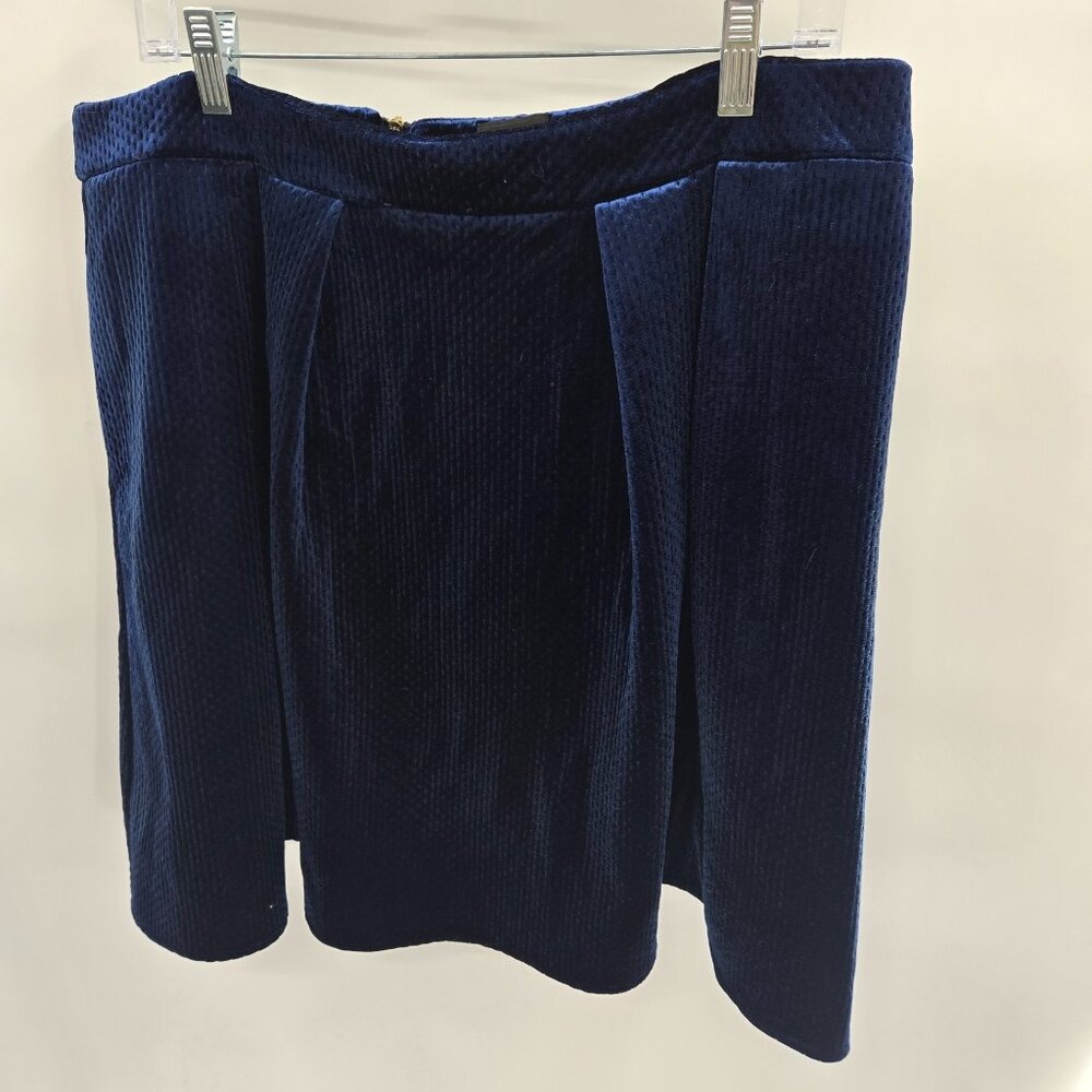 Worthington Blue Pleated Velvet Pockets Textured Mini Skirt Size 16